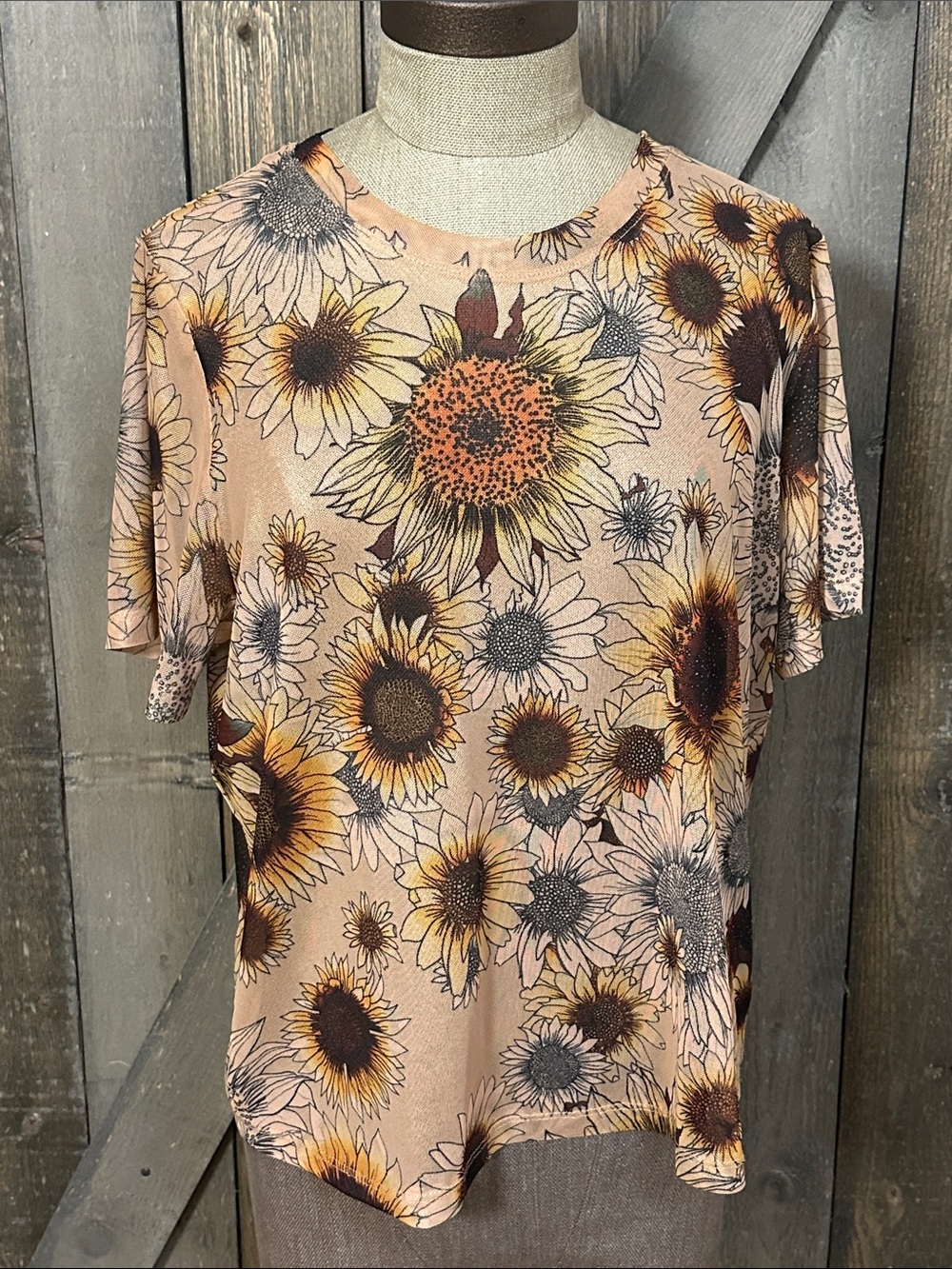 Anthropologie Porridge Sunflower Mesh Sheer Coastal Cowgirl Boho Top Large